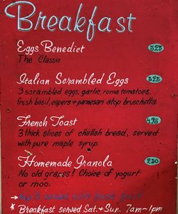 Caffe Ladro weekend breakfast menu from 1995